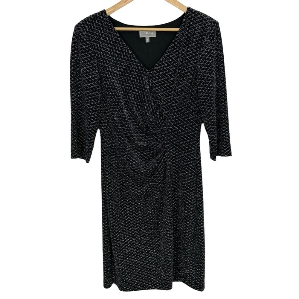 Laura Petites Cocktail Dress Sz 10 Black Silver Shimmer Party Sexy Flattering